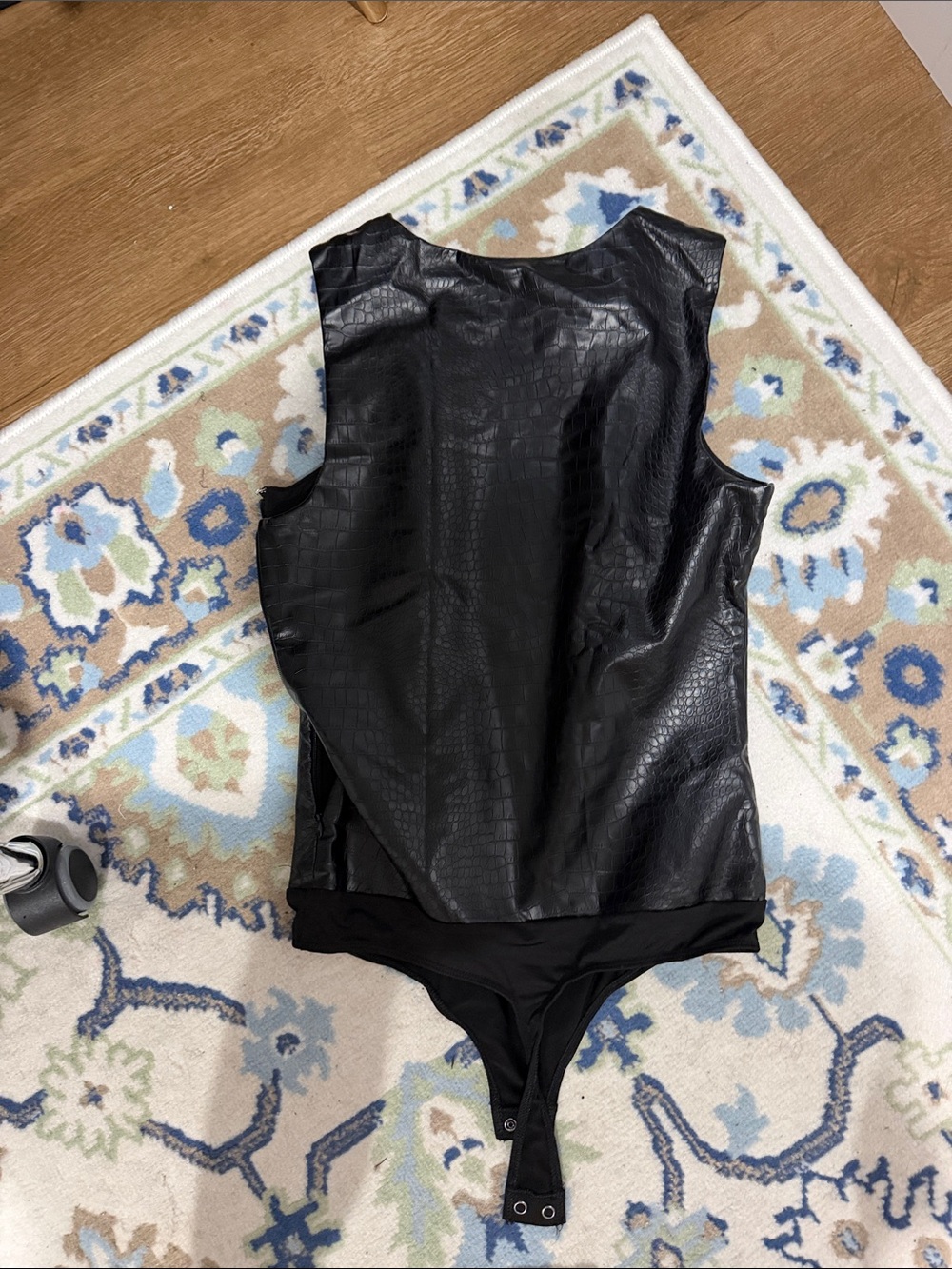 Express Black Faux-Leather Textured Women's Bodysuit